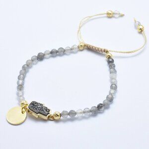 Natural Cloudy Quartz Bead Bracelet W Electroplated Natural Lava Rock NWOT 2/$20